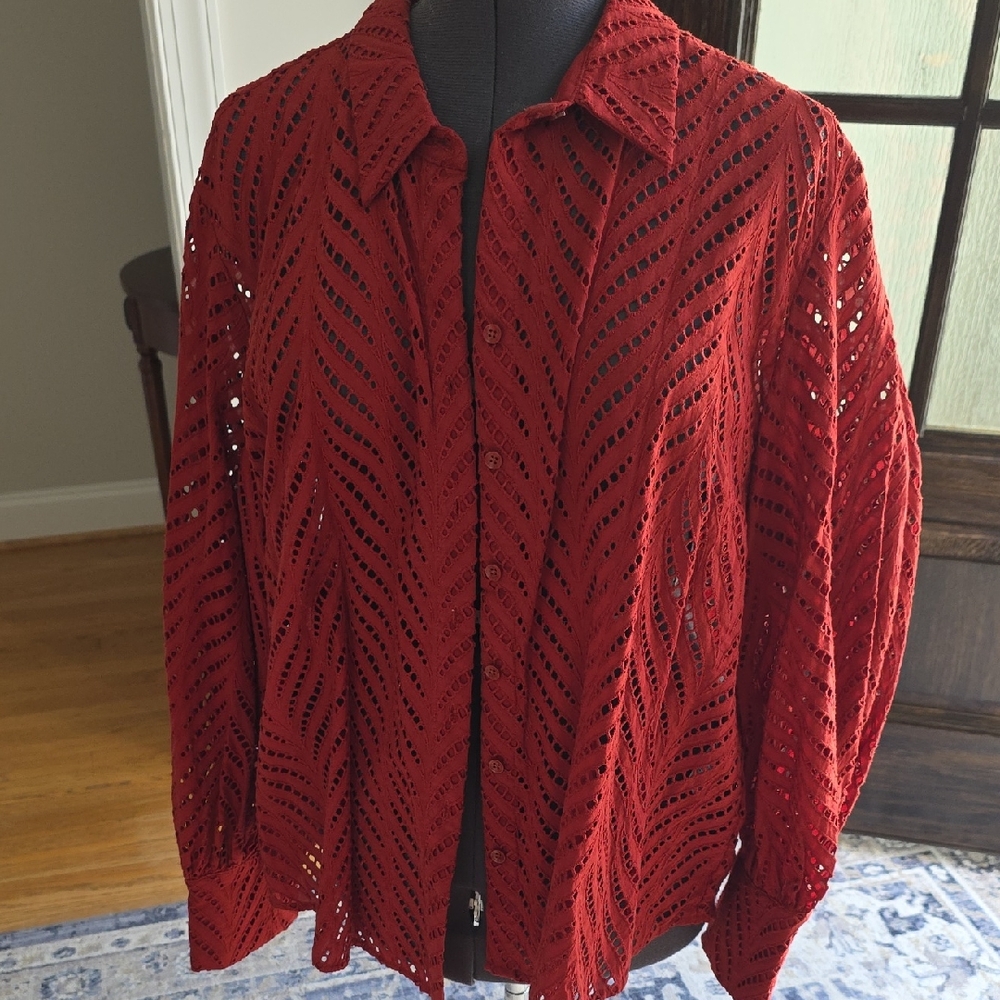 Chico's Vibrant Fall Rust Top Plus Size
